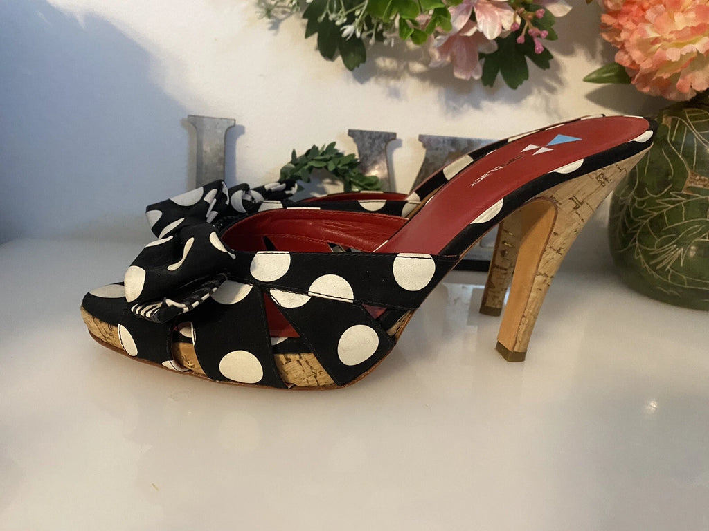 Daniblack Women’s Wanda Slide Sandals Black and White Polka Dots Retro Style 10M