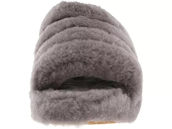 NEW UGG FLUFF YEAH SLIDE SHEEPSKIN SLIPPERS SANDALS SLIDES GREY SIZE 3