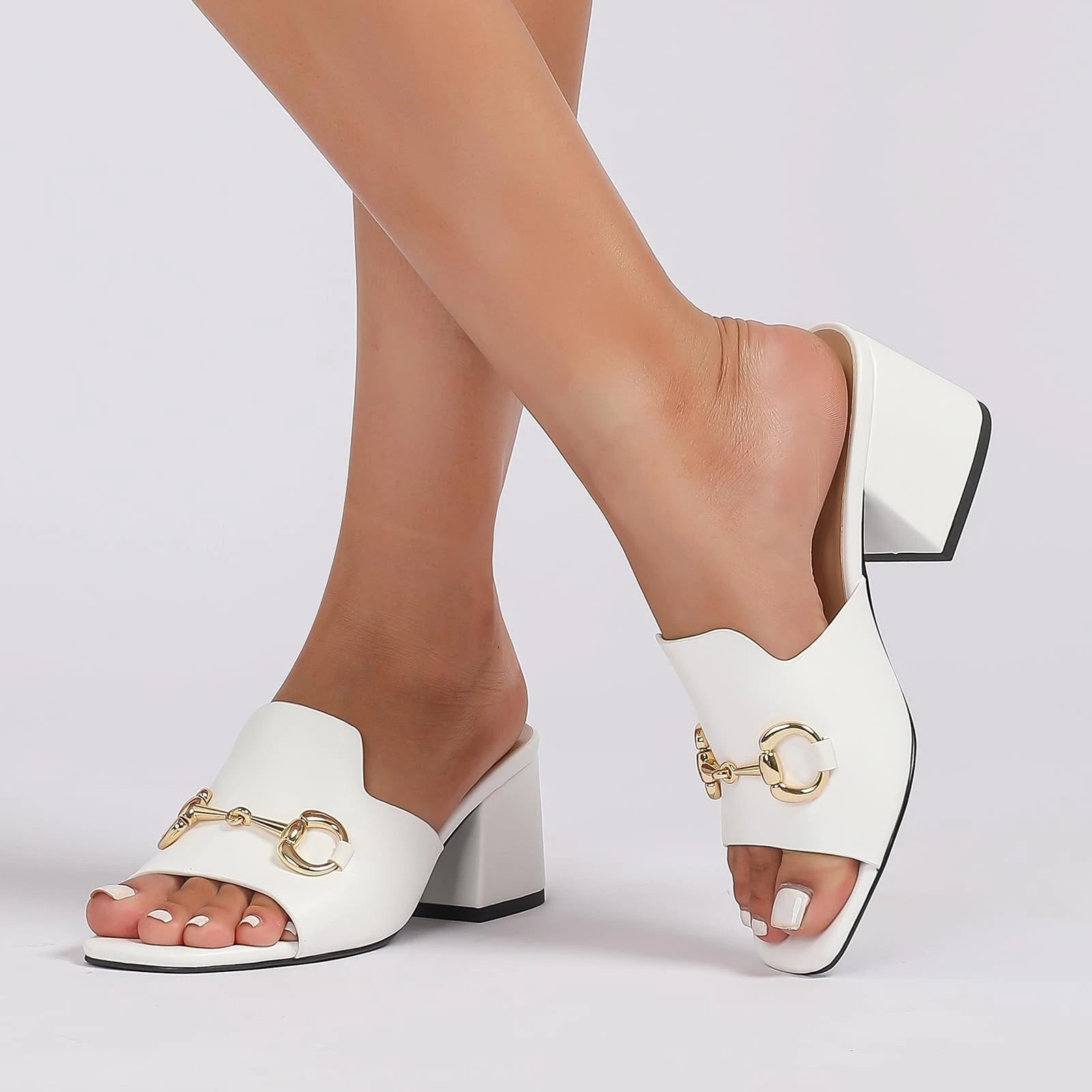 Women's Block Heel Sandals Slide Heels with Metal Chain for Dressy Summer Siz...