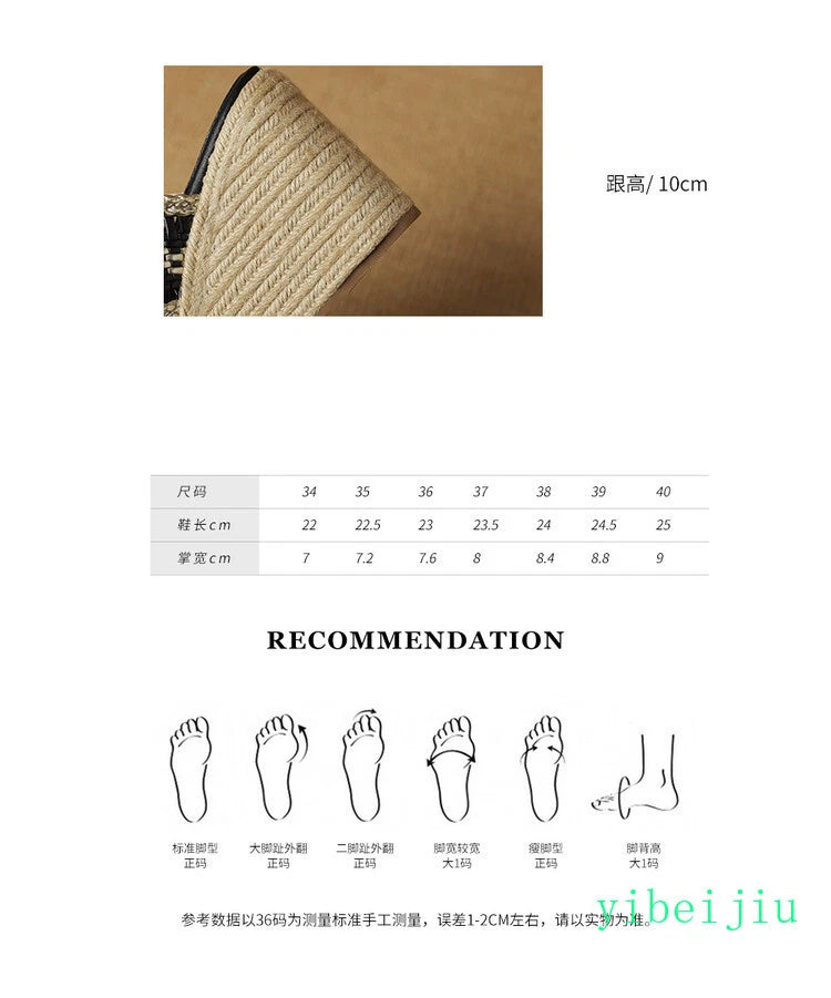 Women's Slipper Hemp Straw Weaving Platform Wedge Heel Mules Slides Sandals Lady