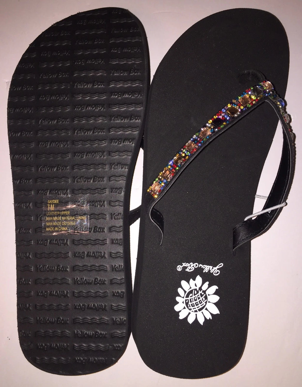 Yellow Box Womens Saydee Jeweled Rhinestone Multi Sparkle Flip Flop Sandals NWOB