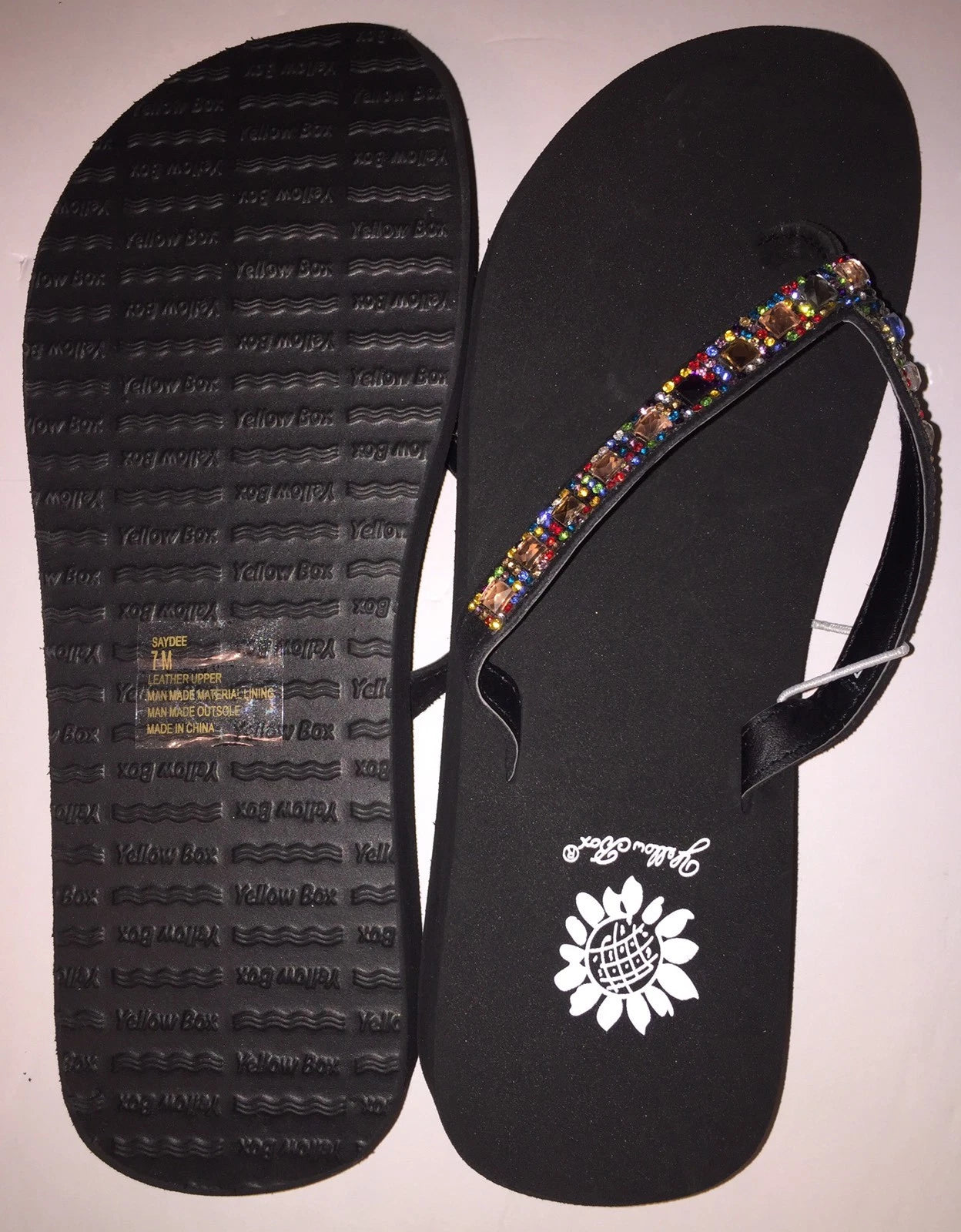 Yellow Box Womens Saydee Jeweled Rhinestone Multi Sparkle Flip Flop Sandals NWOB