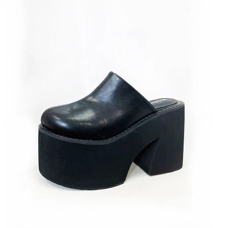 Women's High Platform High Block Heel  Slippers Slides Round Toe Sandals Shoes