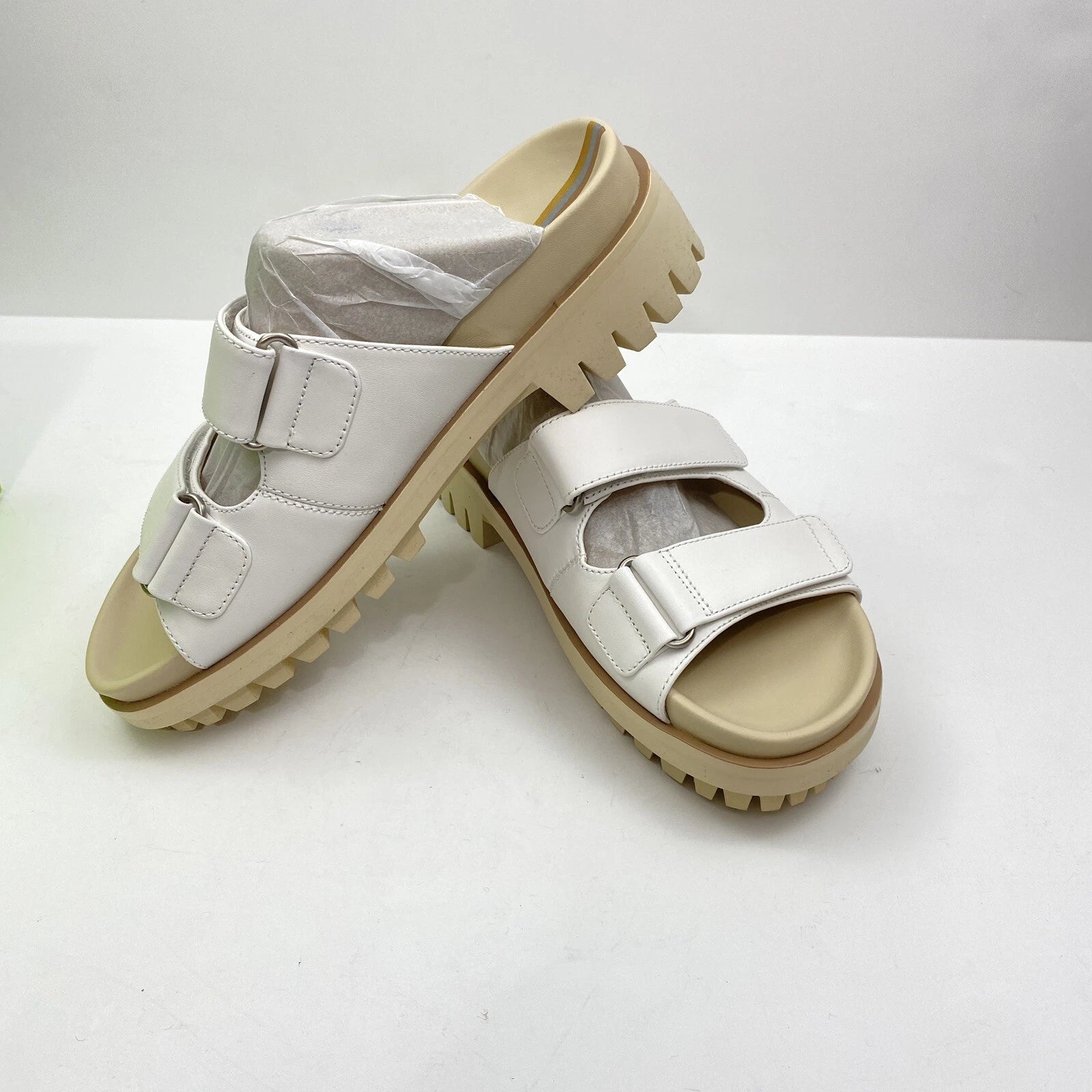 NIB Sam Edelman Women’s Eliana Sandals White Leather Lug Sole Slides 9 M