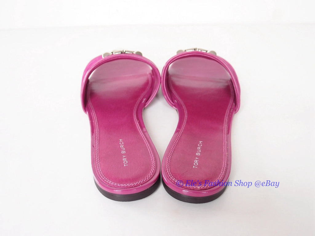 NIB Tory Burch Eleanor Slide Leather Sandal Fuchsia Pink US 9 AUTHENTIC