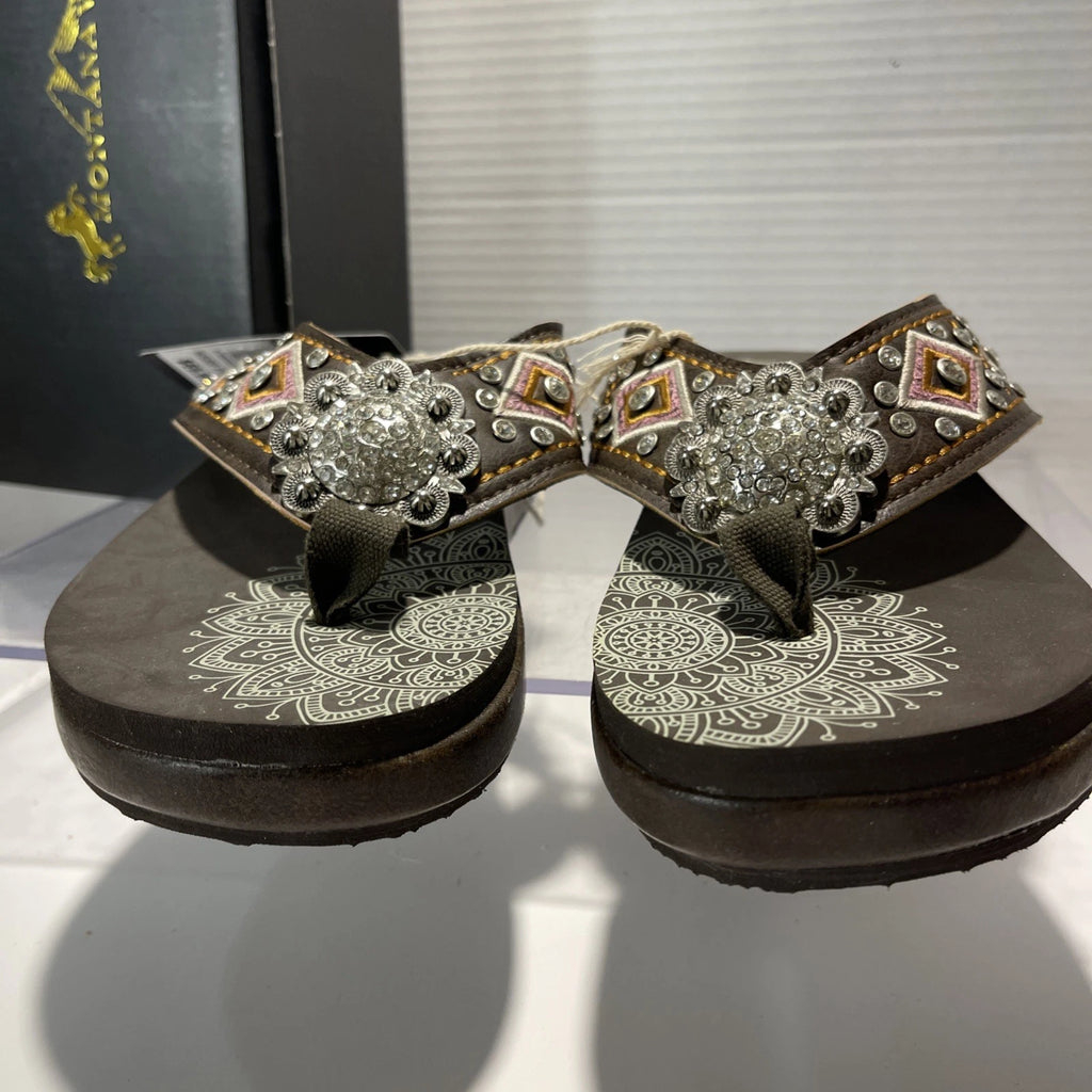 Montana West Embroidered Rhinestones Conch Western Style Wedge Sandals Sz11-11.5