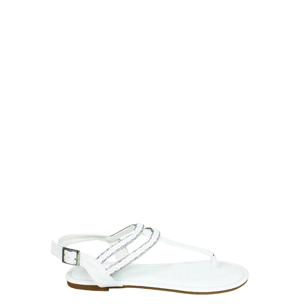 Fifth & Luxe Women Rhinestone Braided T-Strap Flat Medium Width Sandals, Size 9