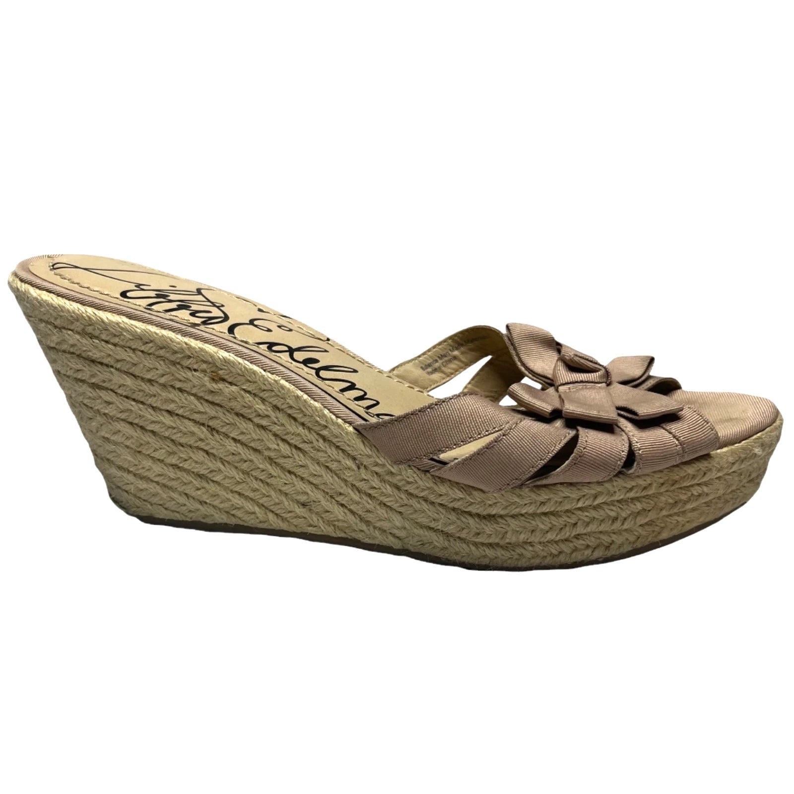 Libby Edelman Vixon Espadrille Sandals Womens Nude Beige Wedge Bow Slide Size 9M