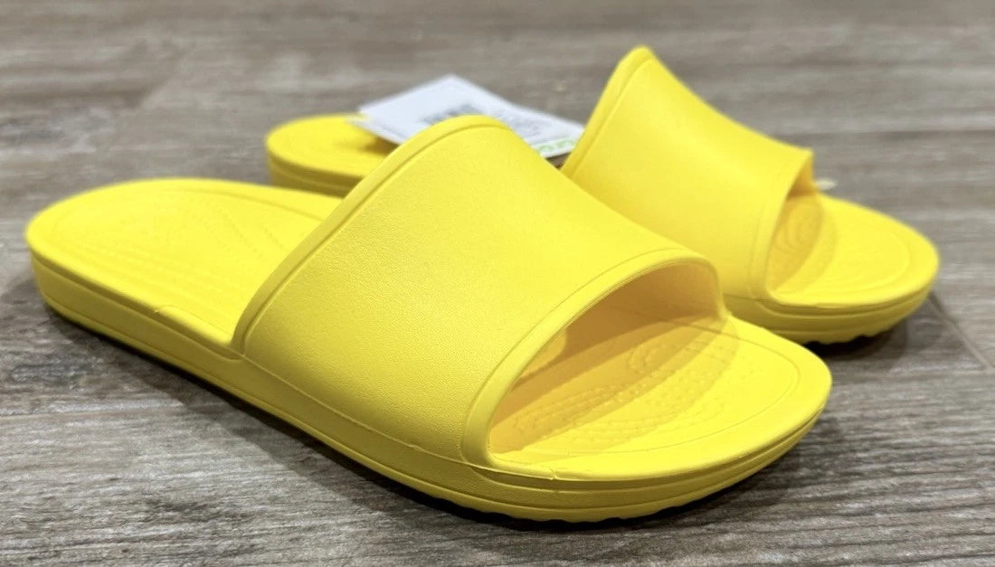 NEW CROCS W7 SLOANE SLIDE IN YELLOW LEMON. STYLE 205742-7C1. DISCONTINUED