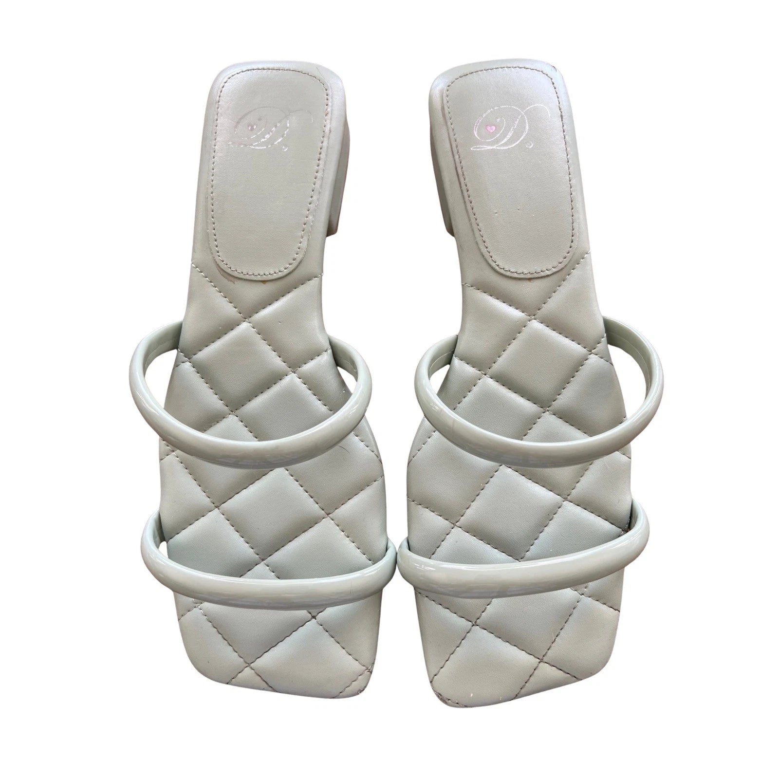 Womens Quilted Square Toe Low Heel Sandals Strappy Slip On Mules Slides Size 8.5