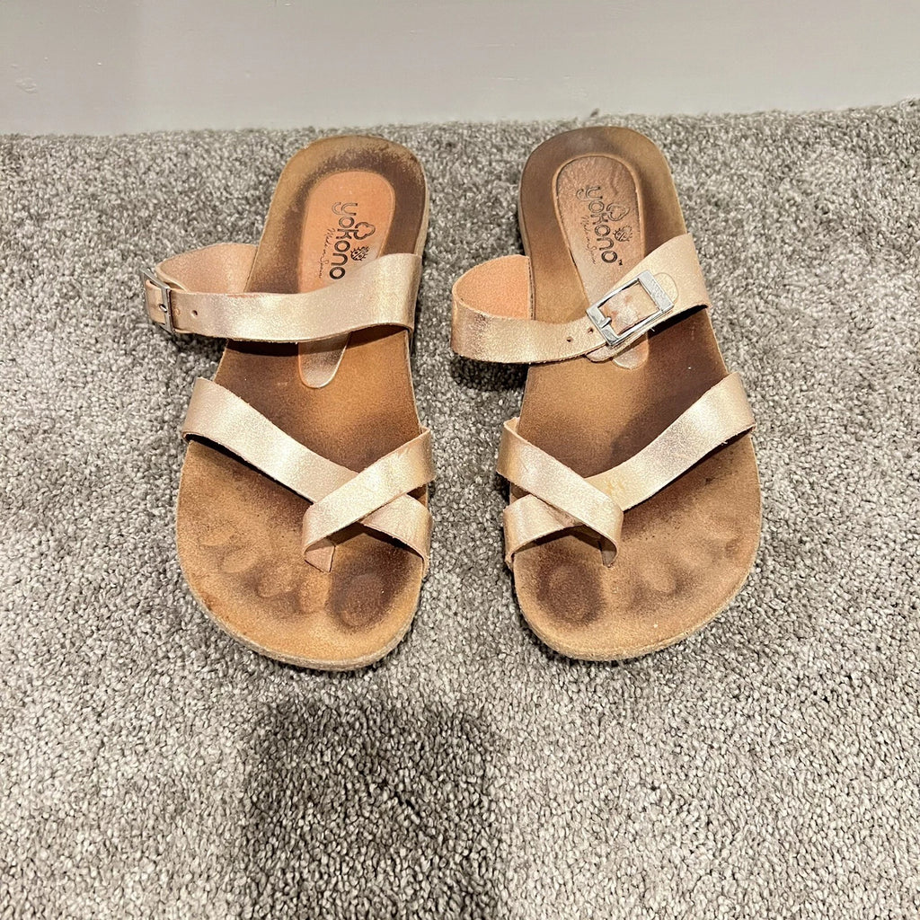 Yokono Ibiza Rose Gold Birki Style Cork Sandals 8 Thong Slide Cork Comfort