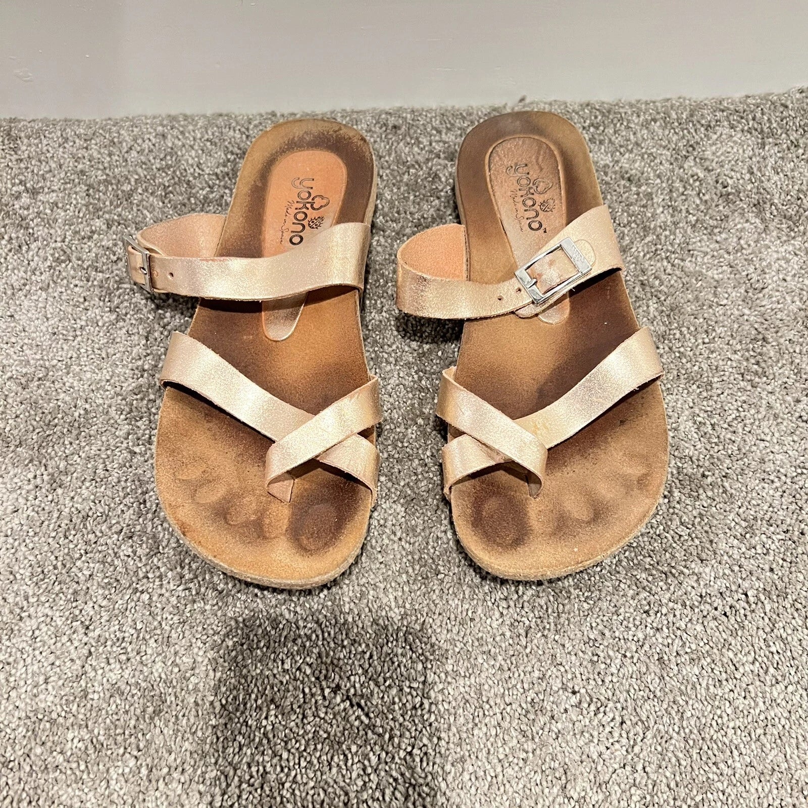 Yokono Ibiza Rose Gold Birki Style Cork Sandals 8 Thong Slide Cork Comfort