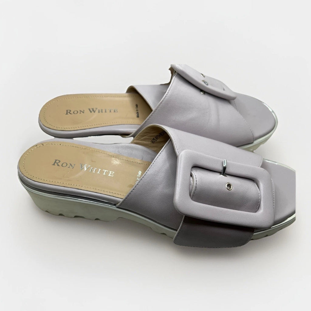 Women's Ron White Candra Napa Gray Leather Slide Sandals Size 9 US /40 EU $398