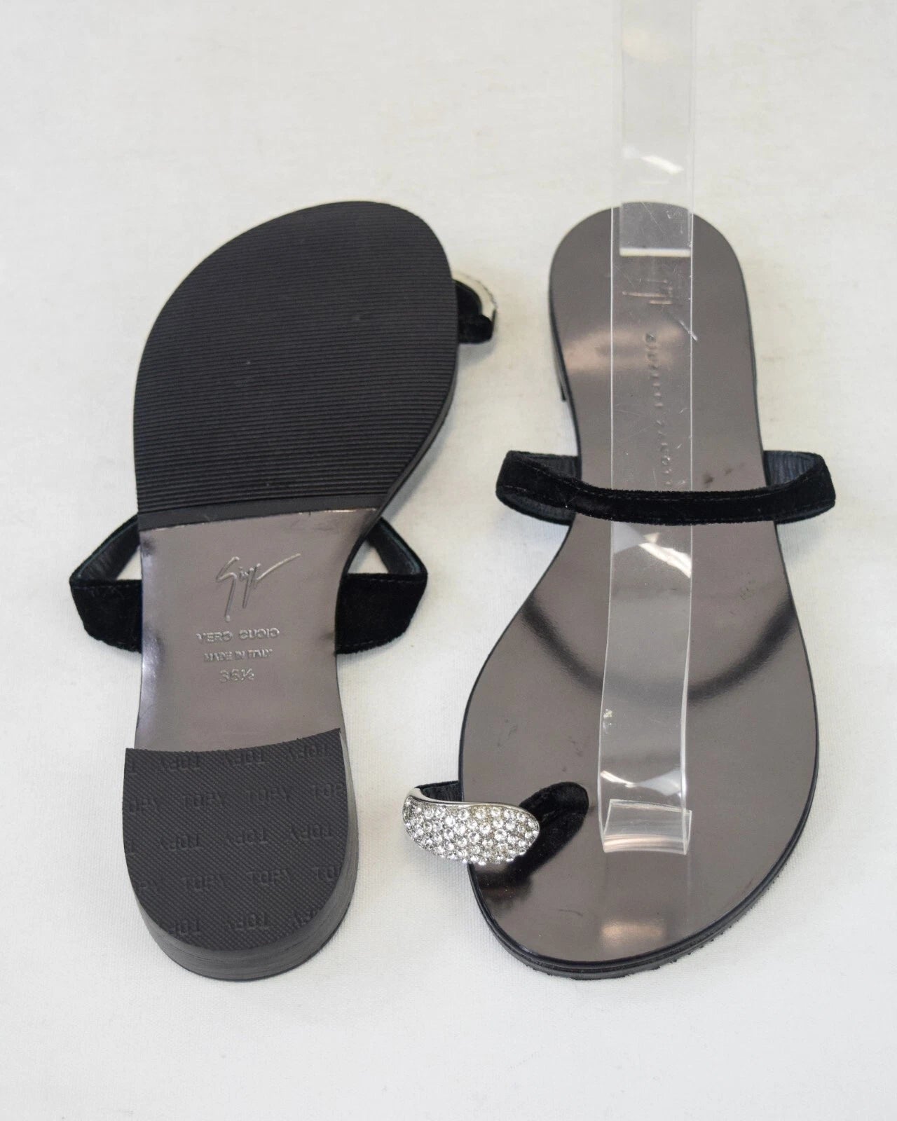 NEW GIUSEPPE ZANOTTI NuvoRock Ring Sandals 36.5 Black Crystal Embellished 6.5