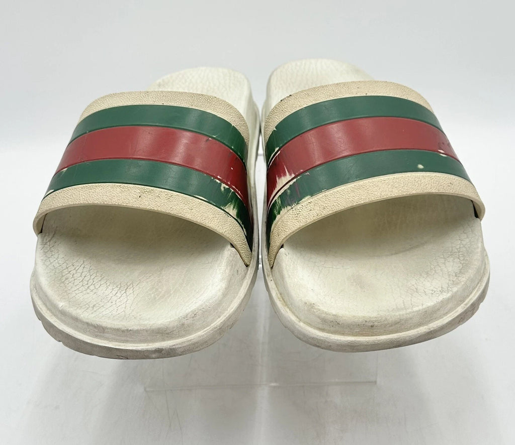 Gucci Men's Beige Striped Slide Sandals Size 12