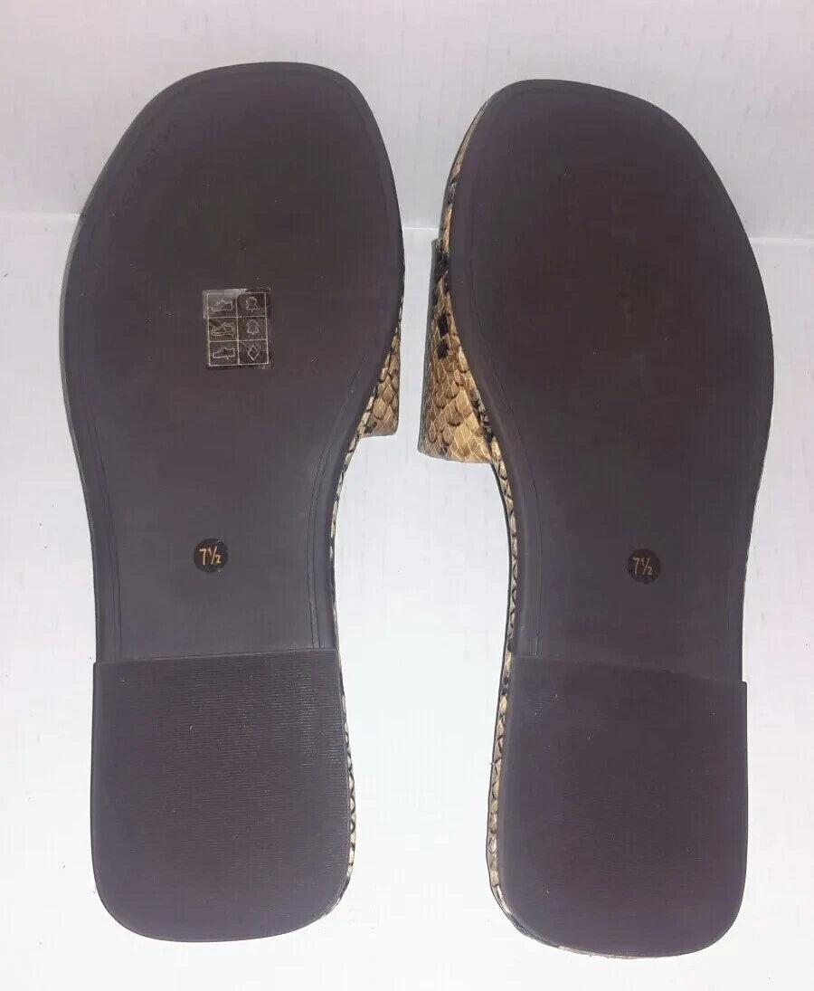 TORY BURCH DOUBLE T SPORT SLIDE snake-print leather Sandals Size 7.5
