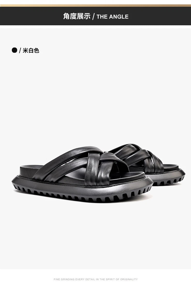 Roman Style Mens Open Toe Real Leather Cowhide Sandals Slippers Shoes Summer New