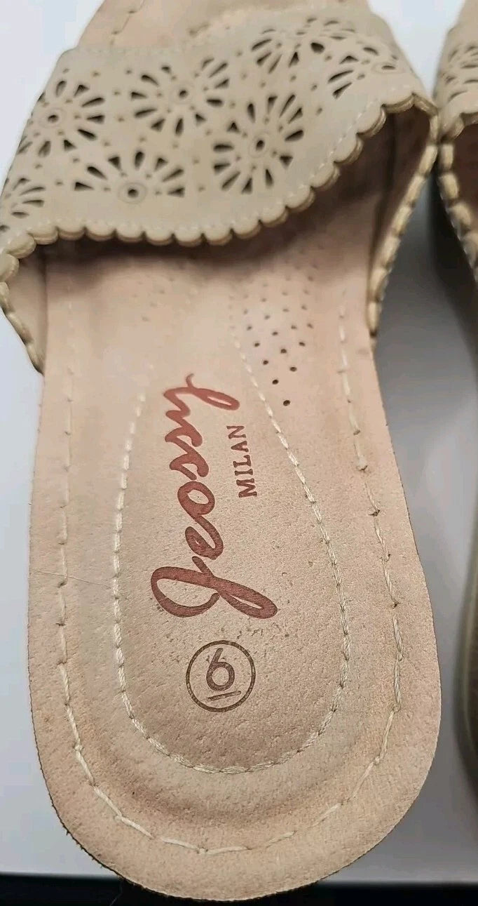 Jeossy Cork Wedge Slides Sandals Beige Women Sz 6 Etherial Soft Girl #163