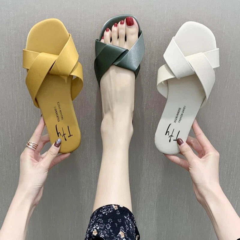 Women's Fashion Flat Casual Slides Soft Bottom Solid Sandals And Slippers Shoes
