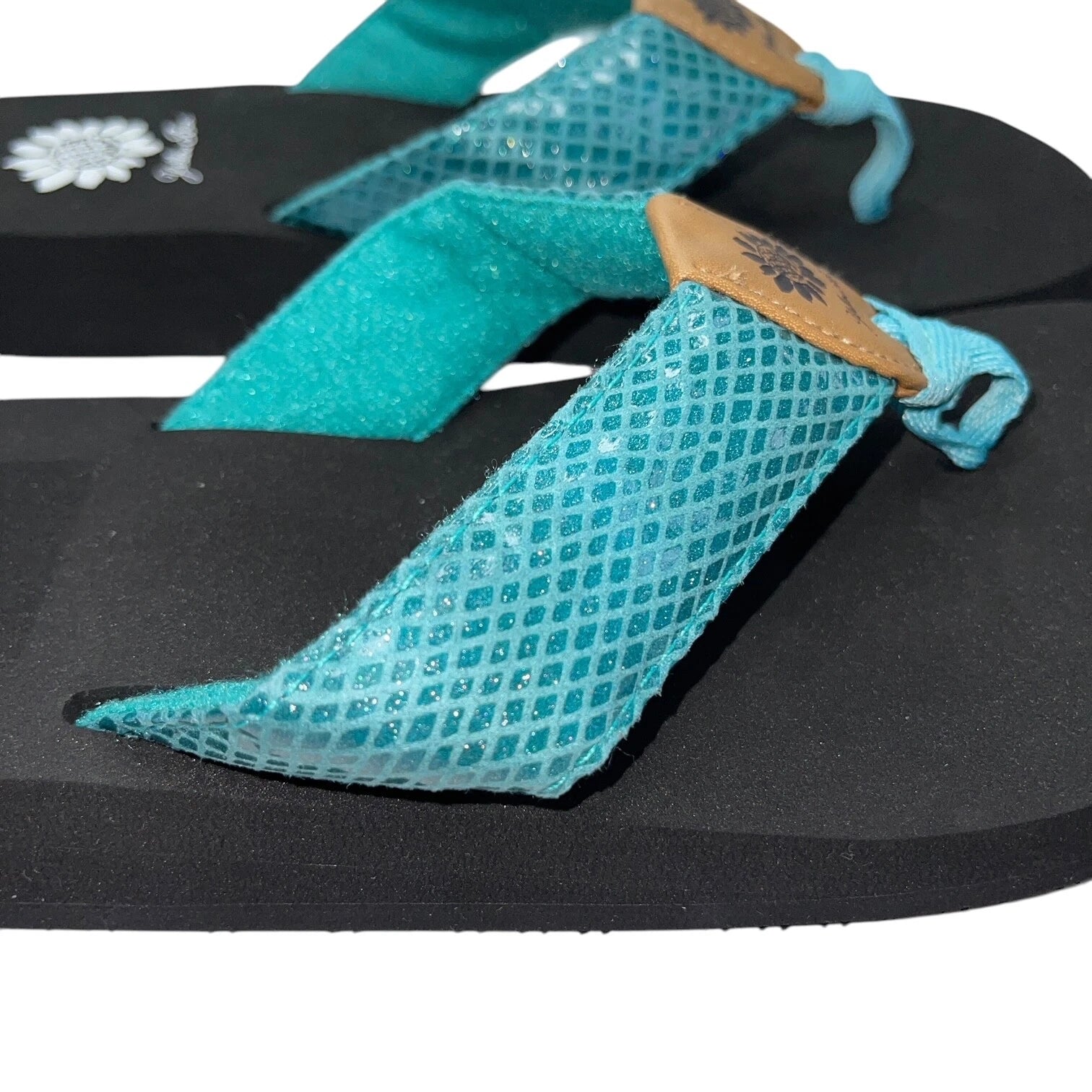 Yellow Box Flip Flops Teal Shiny Snakeskin Embossed Shimmer Wedge Sandal Faya
