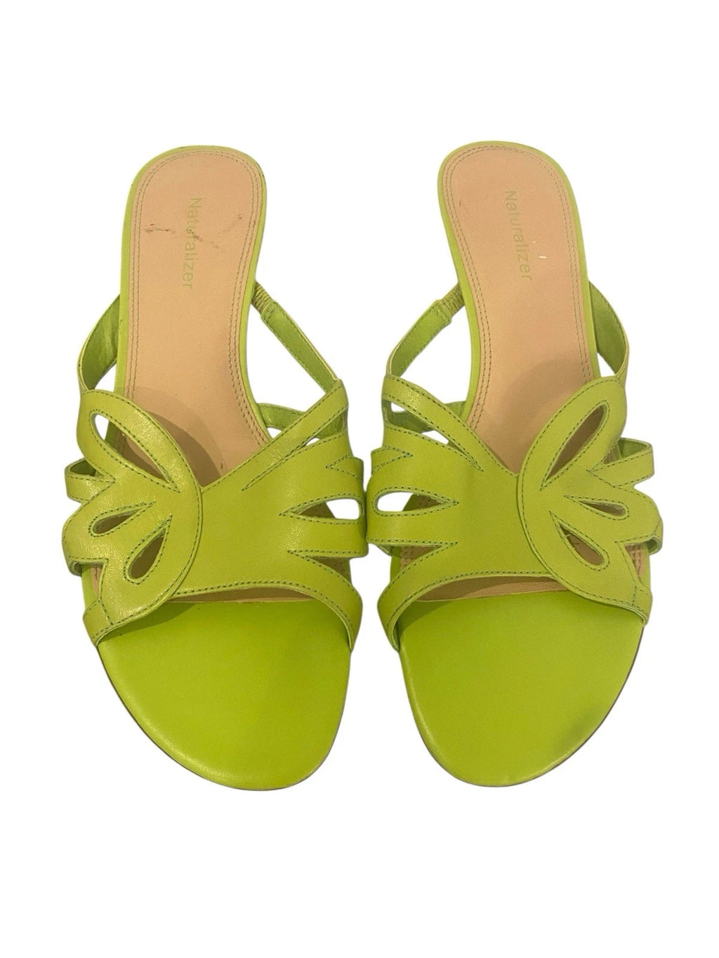 Naturalizer Womens Y2k Style Lime Green Leather Sandals Size 8.5 Kitten Heel
