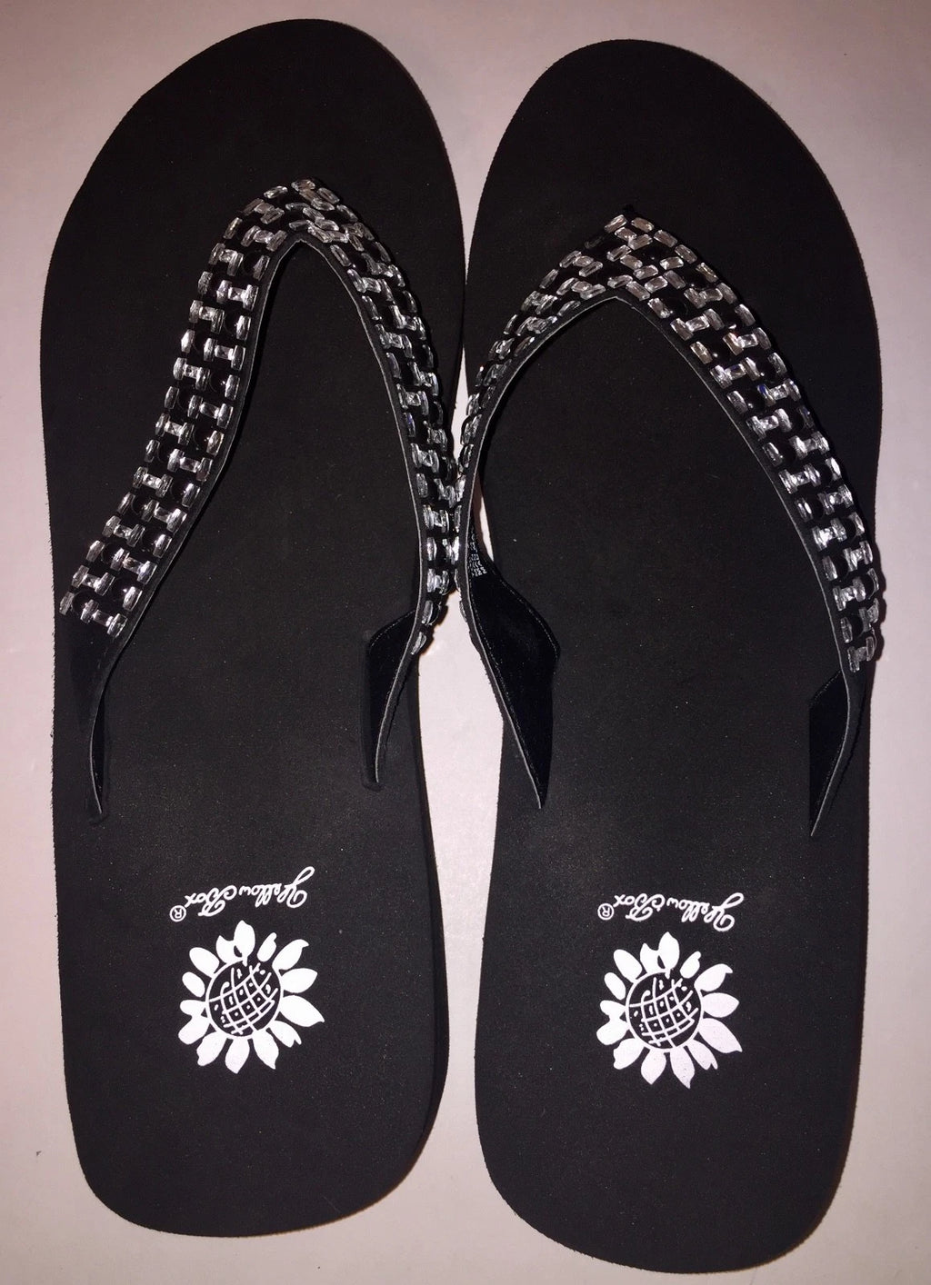 Yellow Box Flip Flops Sandals Women's Touch Wedge Pearl Jeweled Blue Black NWT