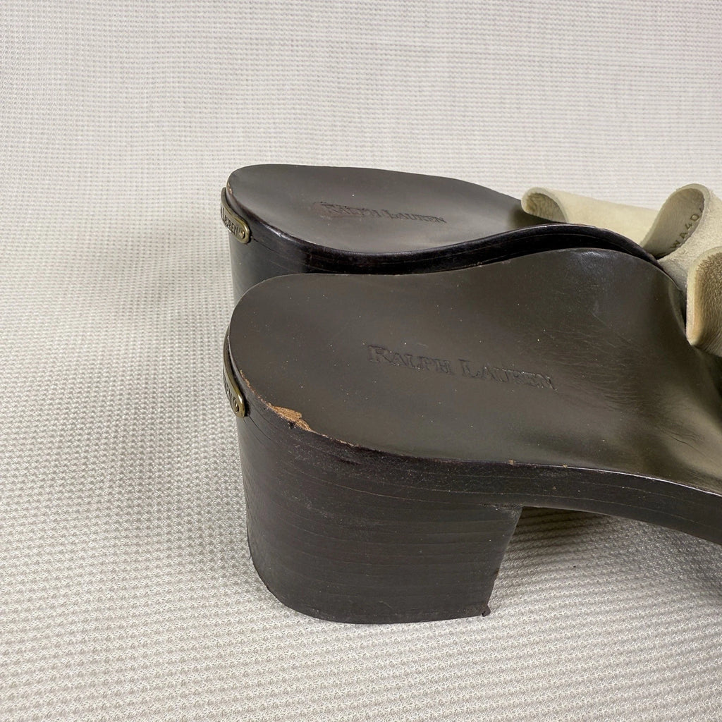 Ralph Lauren Beige Wood Block Heel Sandals Women's 8.5