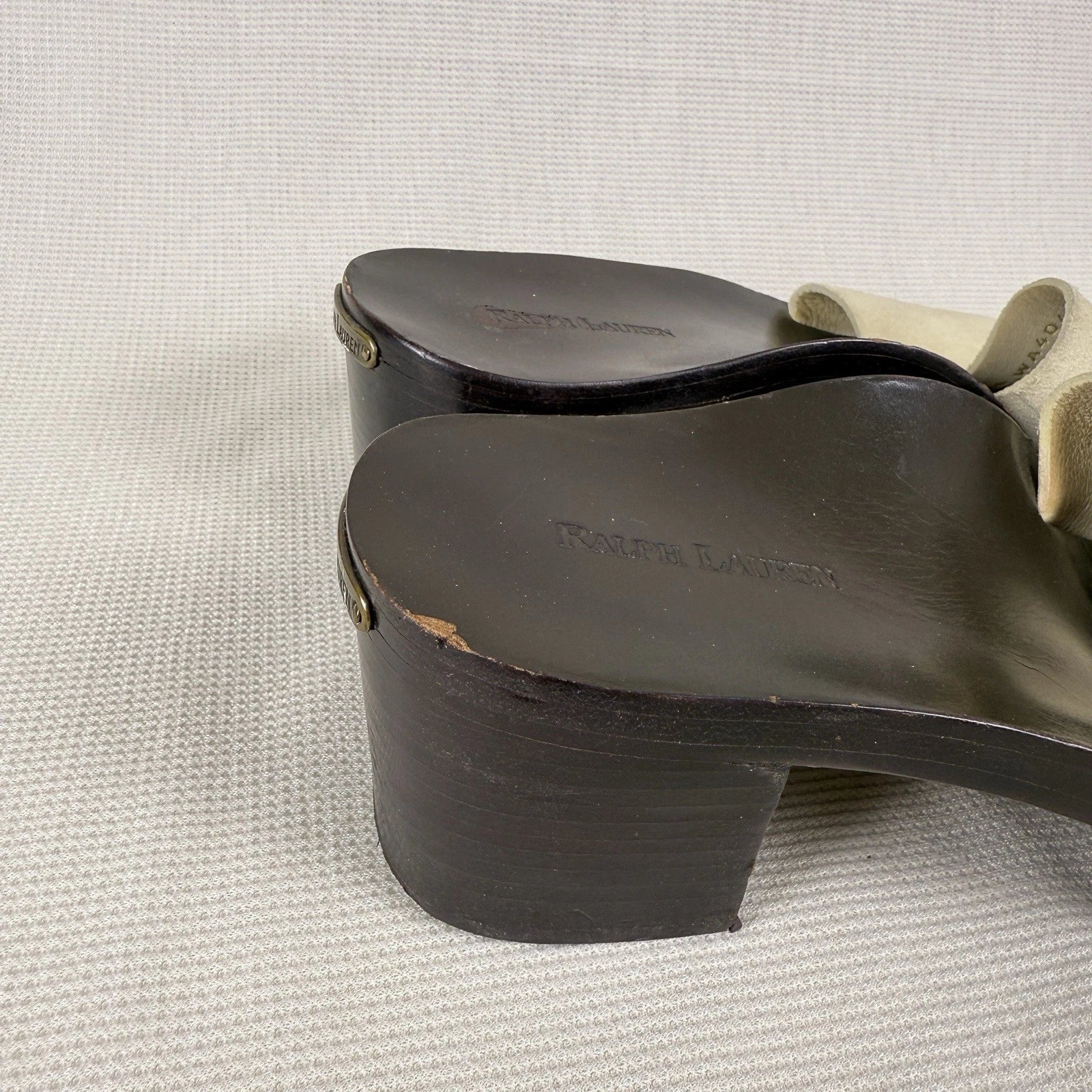 Ralph Lauren Beige Wood Block Heel Sandals Women's 8.5