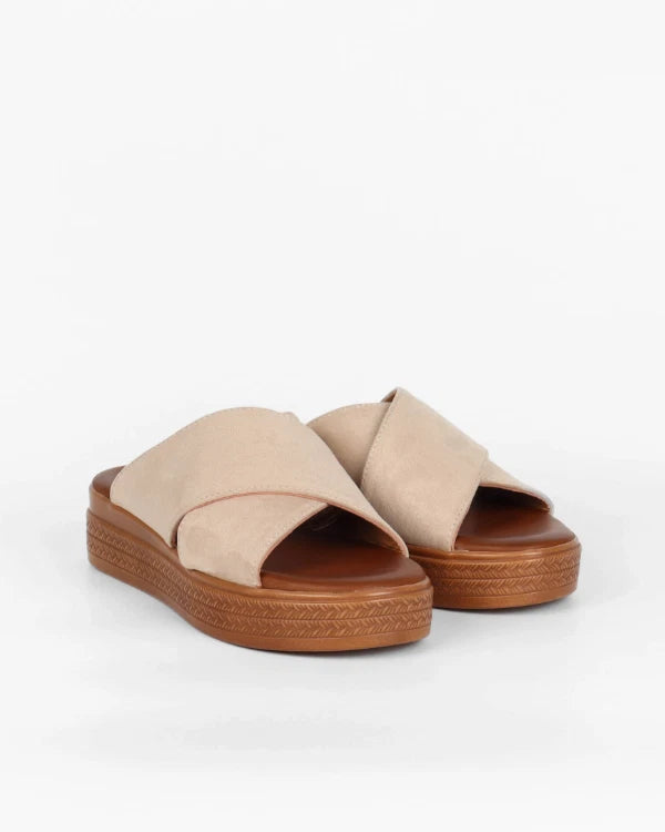 Women's Casual Suede Crossover Open Toe High Platform Mule Sandals / Sliders