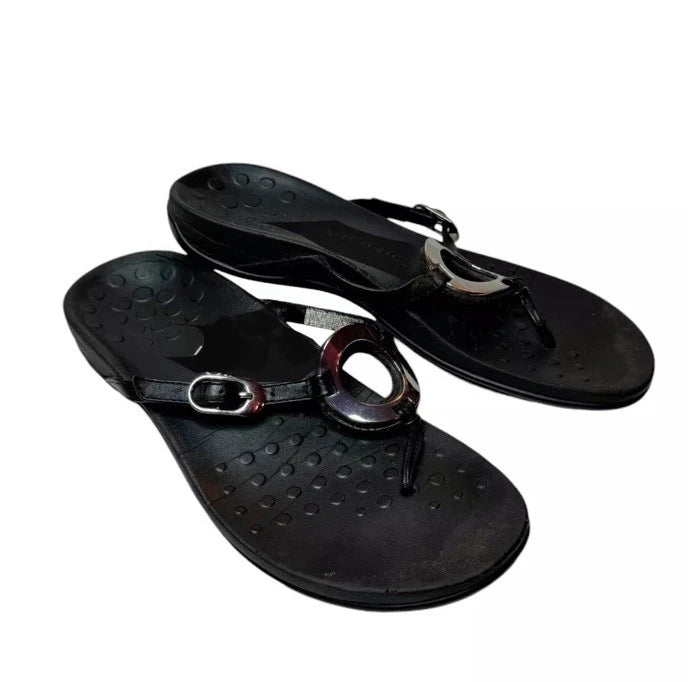 Vionic Karina Sandals Black Orthotic Slide Thong Style Slip-On Women's Size 7