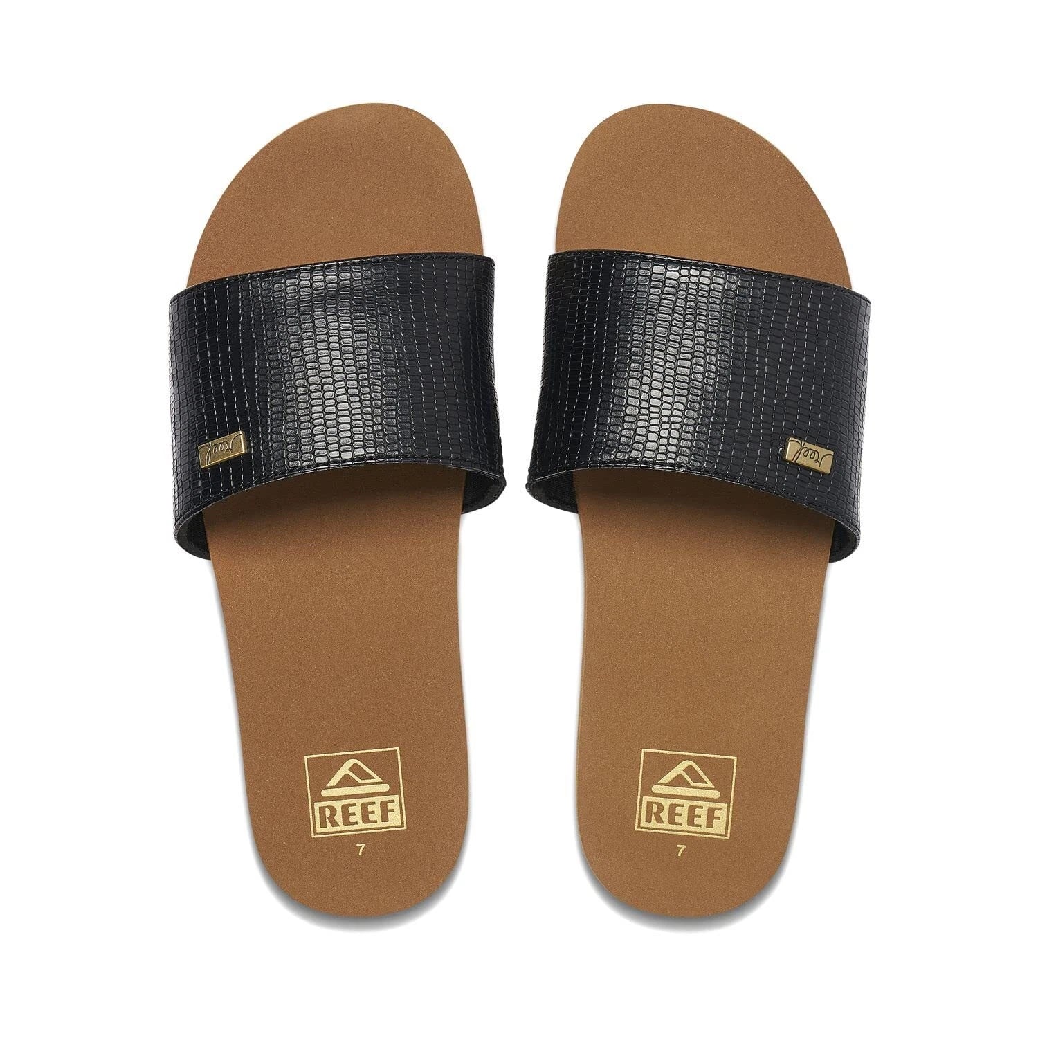 Reef Women's Bliss Nights Slide Sport Sandal, Black/Tan, 6