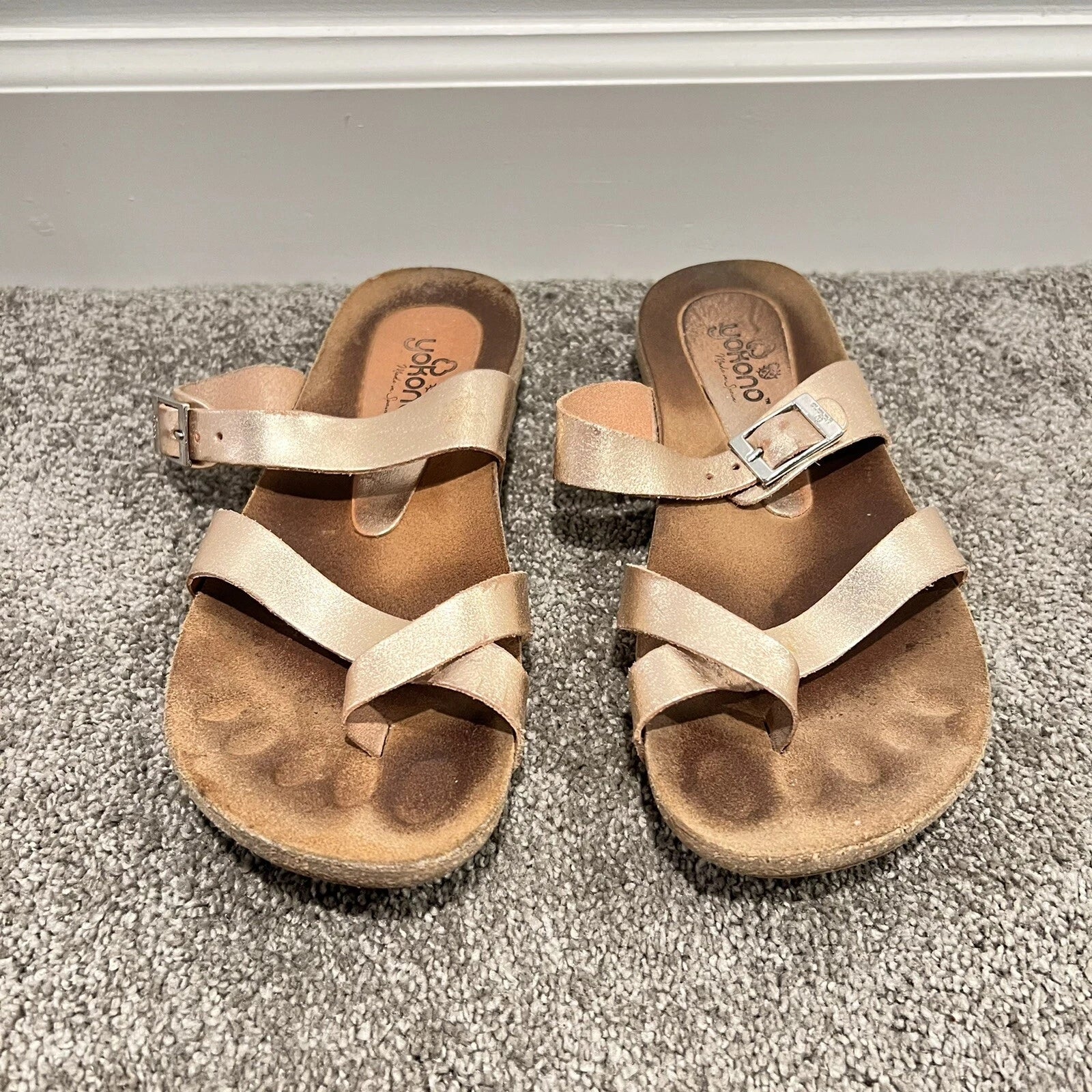 Yokono Ibiza Rose Gold Birki Style Cork Sandals 8 Thong Slide Cork Comfort