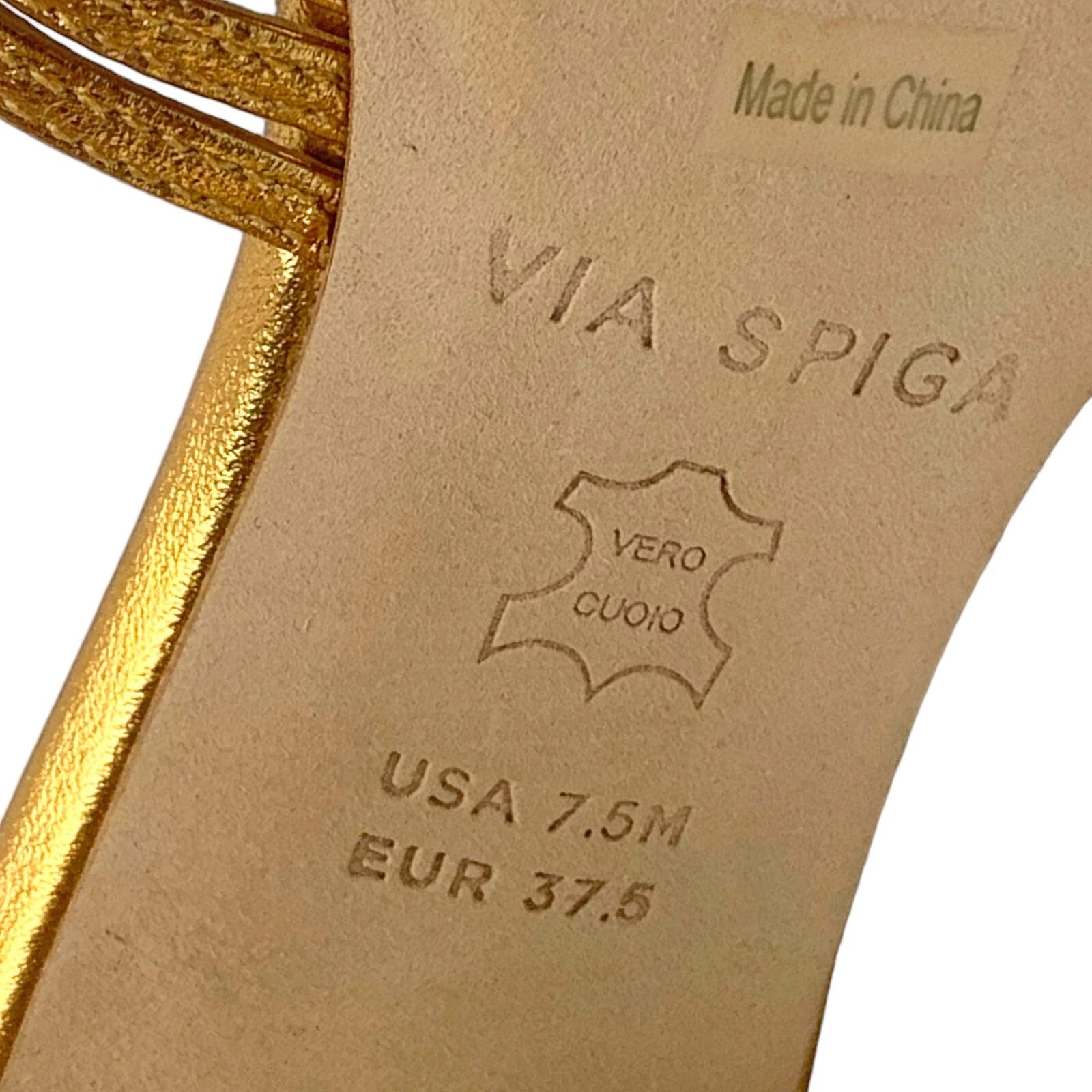 Via Spiga Rafaela Gold Leather Slide Sandals Womens Size 7.5 M  NWOB