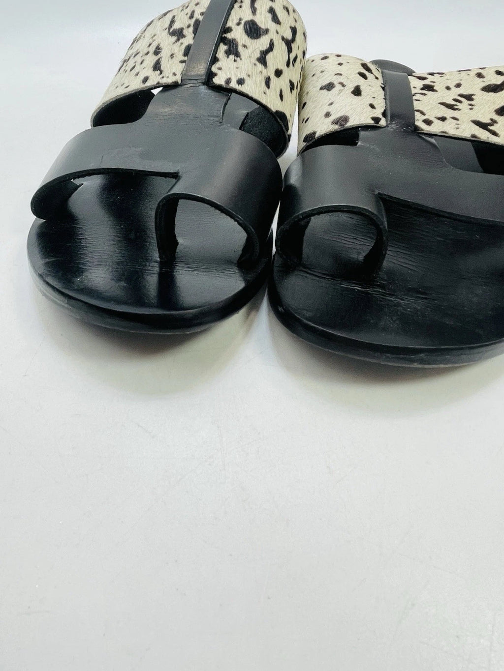 Torgeis New York Sz 7 Epona Slide Sandals Black Leather Pony Calf Hair #FEI1059