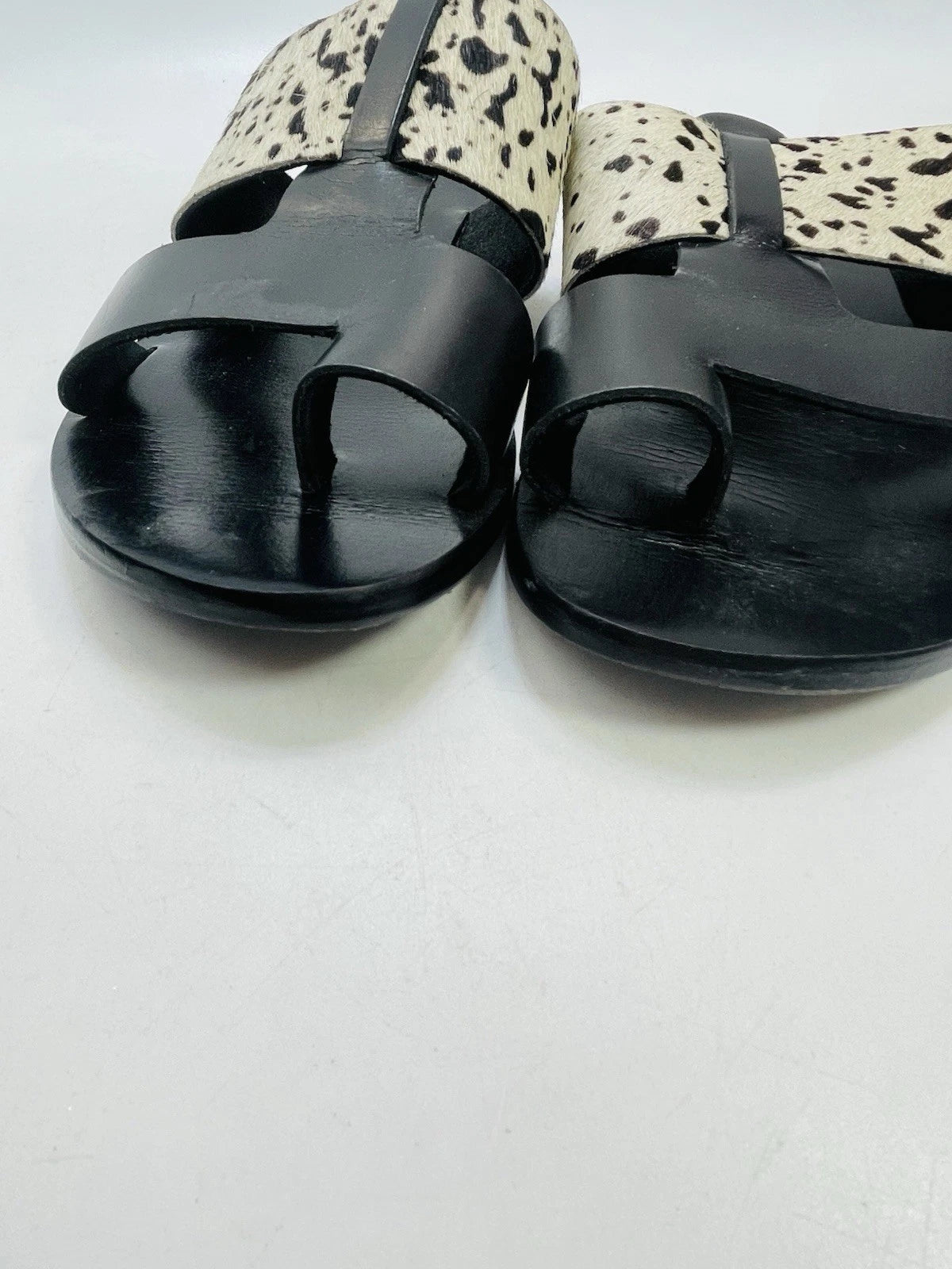 Torgeis New York Sz 7 Epona Slide Sandals Black Leather Pony Calf Hair #FEI1059