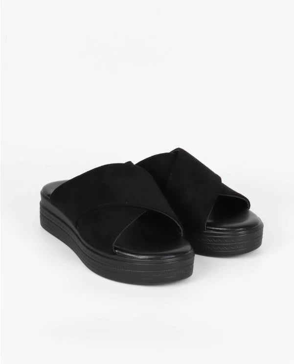 Women's Casual Suede Crossover Open Toe High Platform Mule Sandals / Sliders