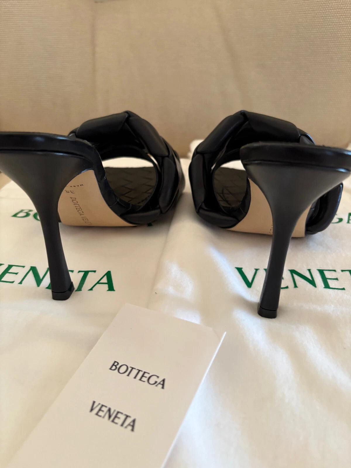 $1500 Bottega Veneta Lido Mule Slide Sandal Intrecciato Black Leather 90 Heel 38