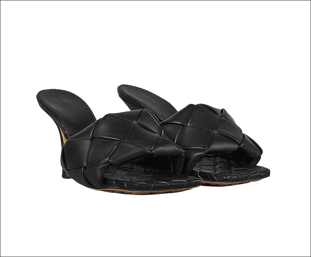 $1500 Bottega Veneta Lido Mule Slide Sandal Intrecciato Black Leather 90 Heel 38