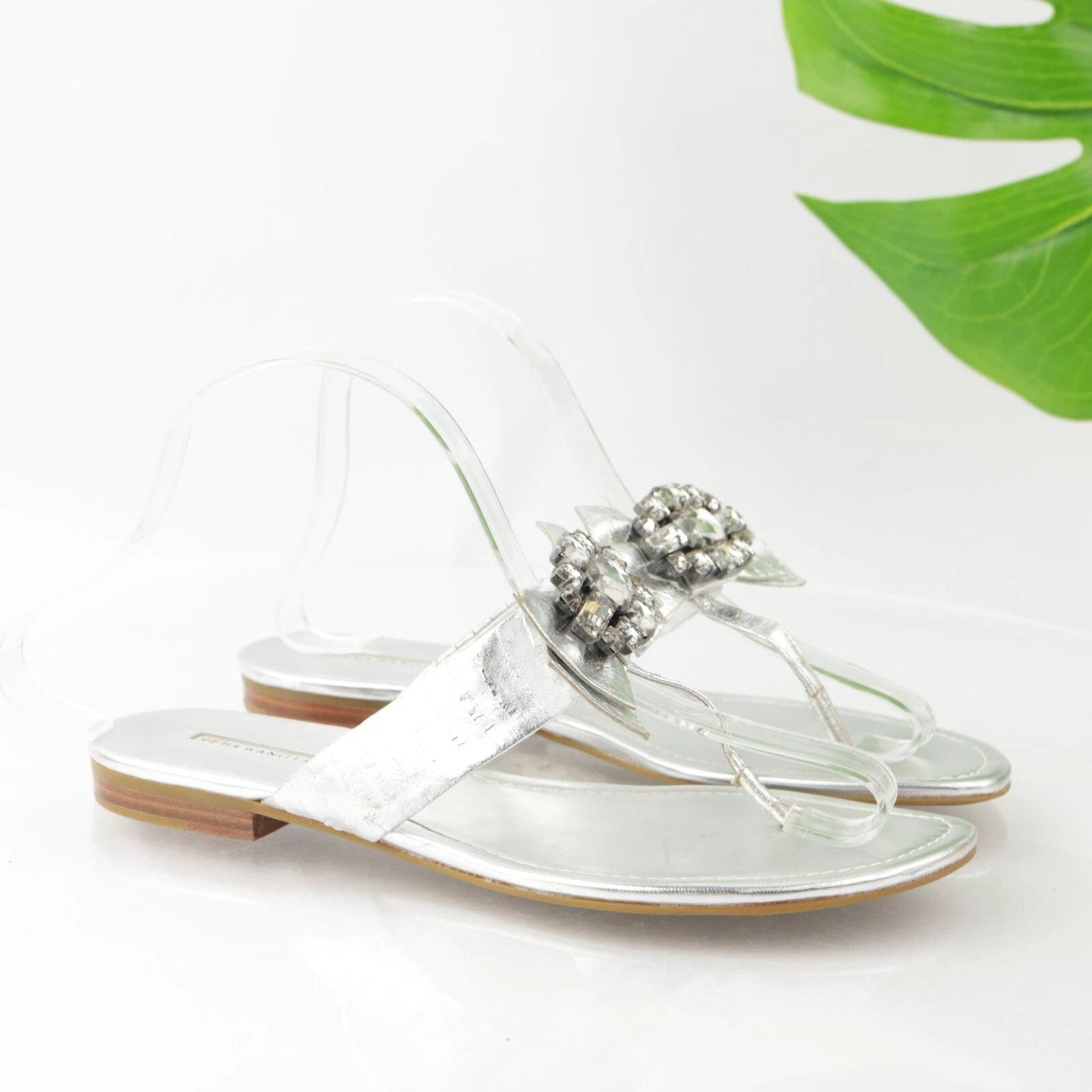 Vera Wang Lavender Women's Willa Sandal Size 7 Thong Slide Silver Big Rhinestone