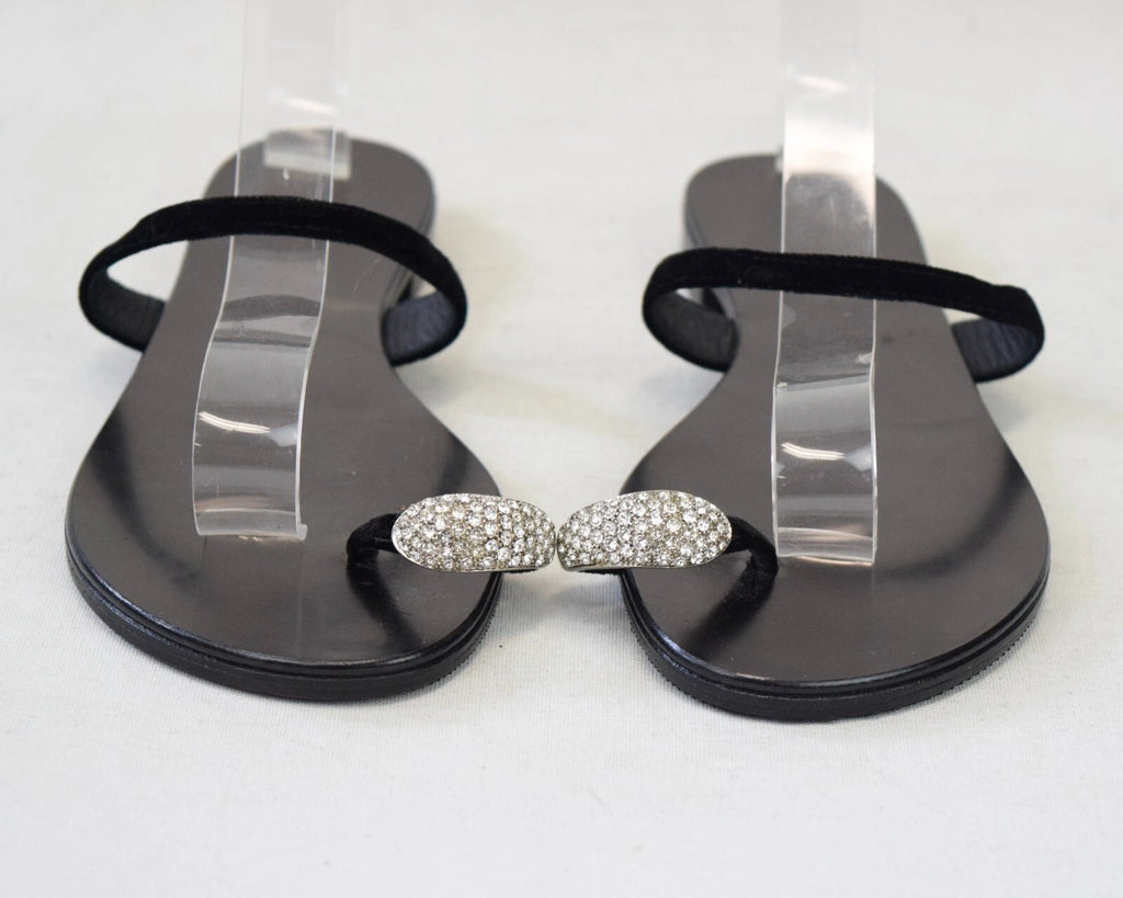 NEW GIUSEPPE ZANOTTI NuvoRock Ring Sandals 36.5 Black Crystal Embellished 6.5