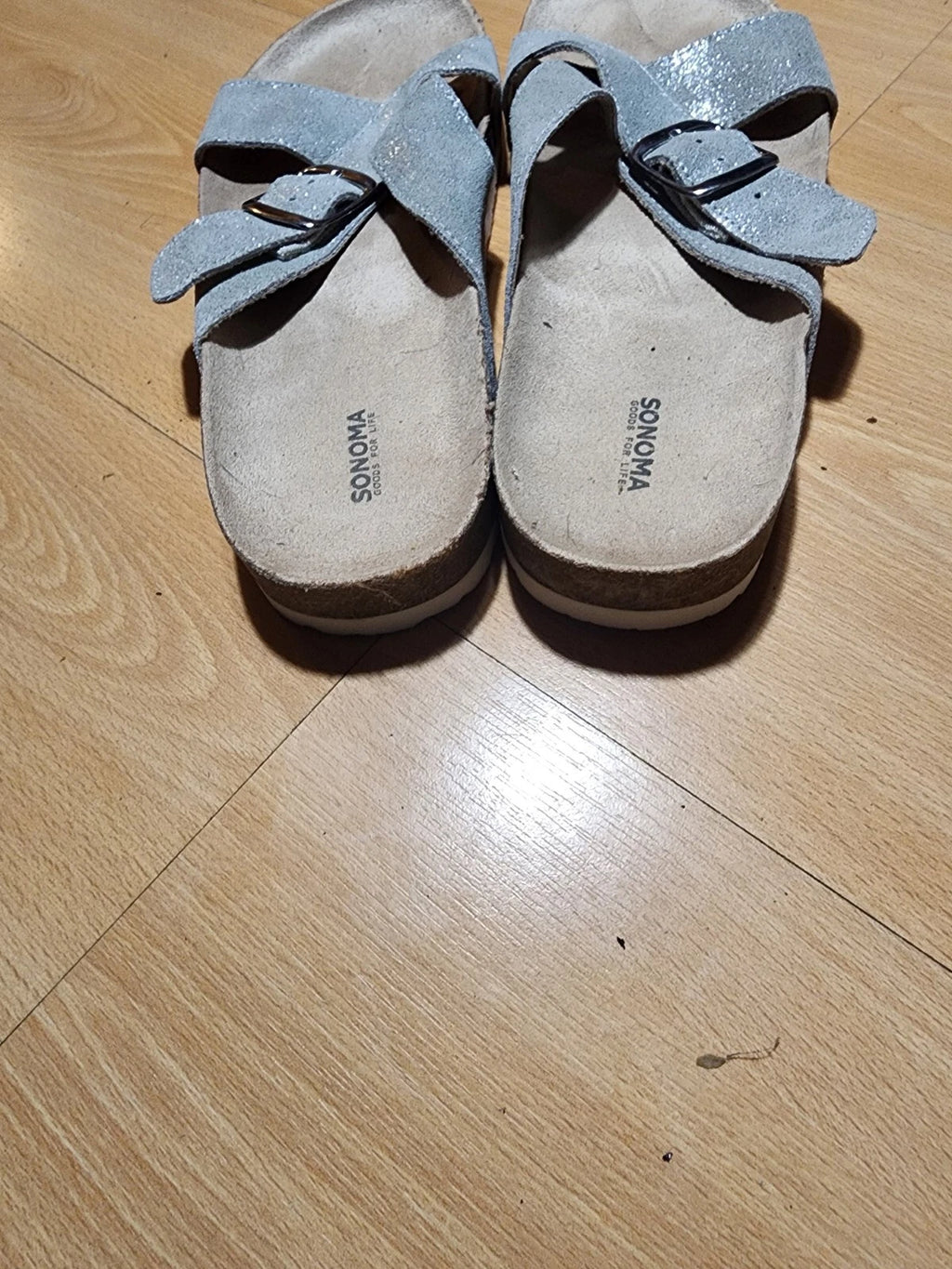 Sonoma Silver Suede Buckle Slide Footbed Sandals Size 9.5 Style Tarragon