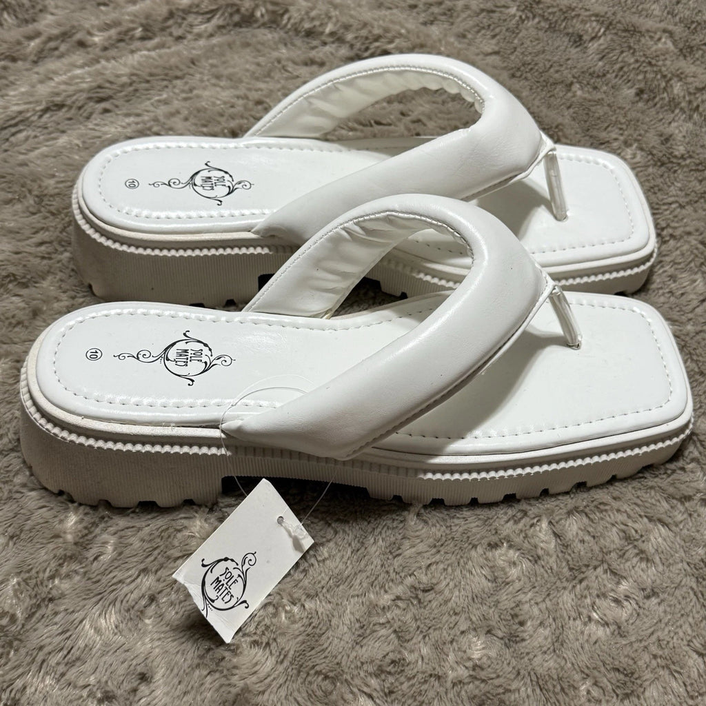 Sole Mates White SlipOnPlatform Wedge Flip Flop Thong Sandals Womens Sz 10- NEW
