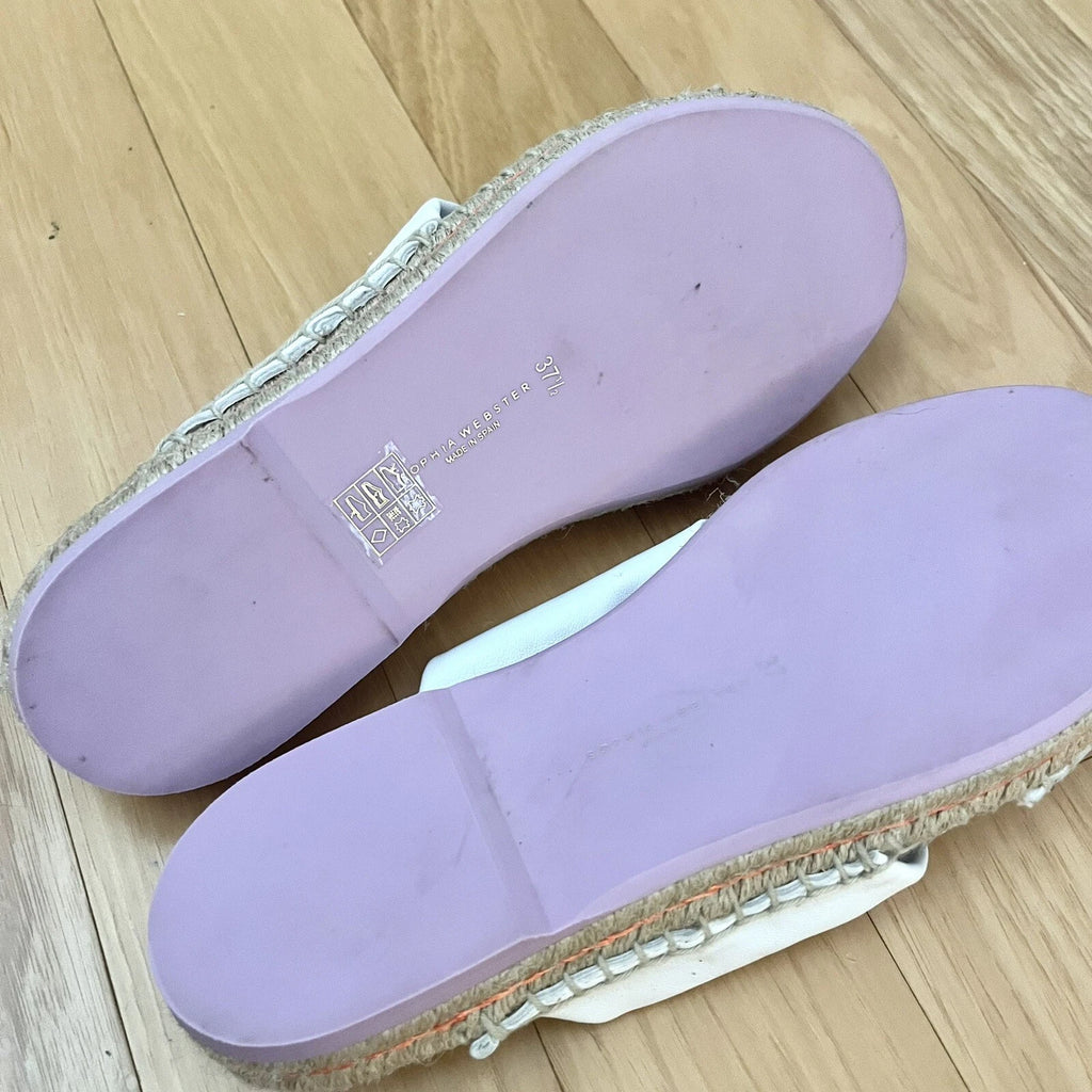 Sophia Webster 7.5 White Leather Twist Florita Espadrille Slides Flat Sandals