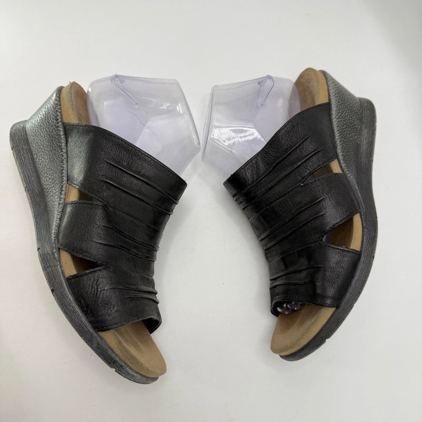 Romika Black Leather Wedge Sandals Slides Casual Comfort Summer Womens Size 40