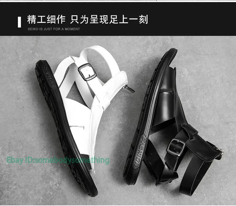 38-45 Mens Slingback Open Toe Buckle Sandals Flats Summer Roman Style PU Leather
