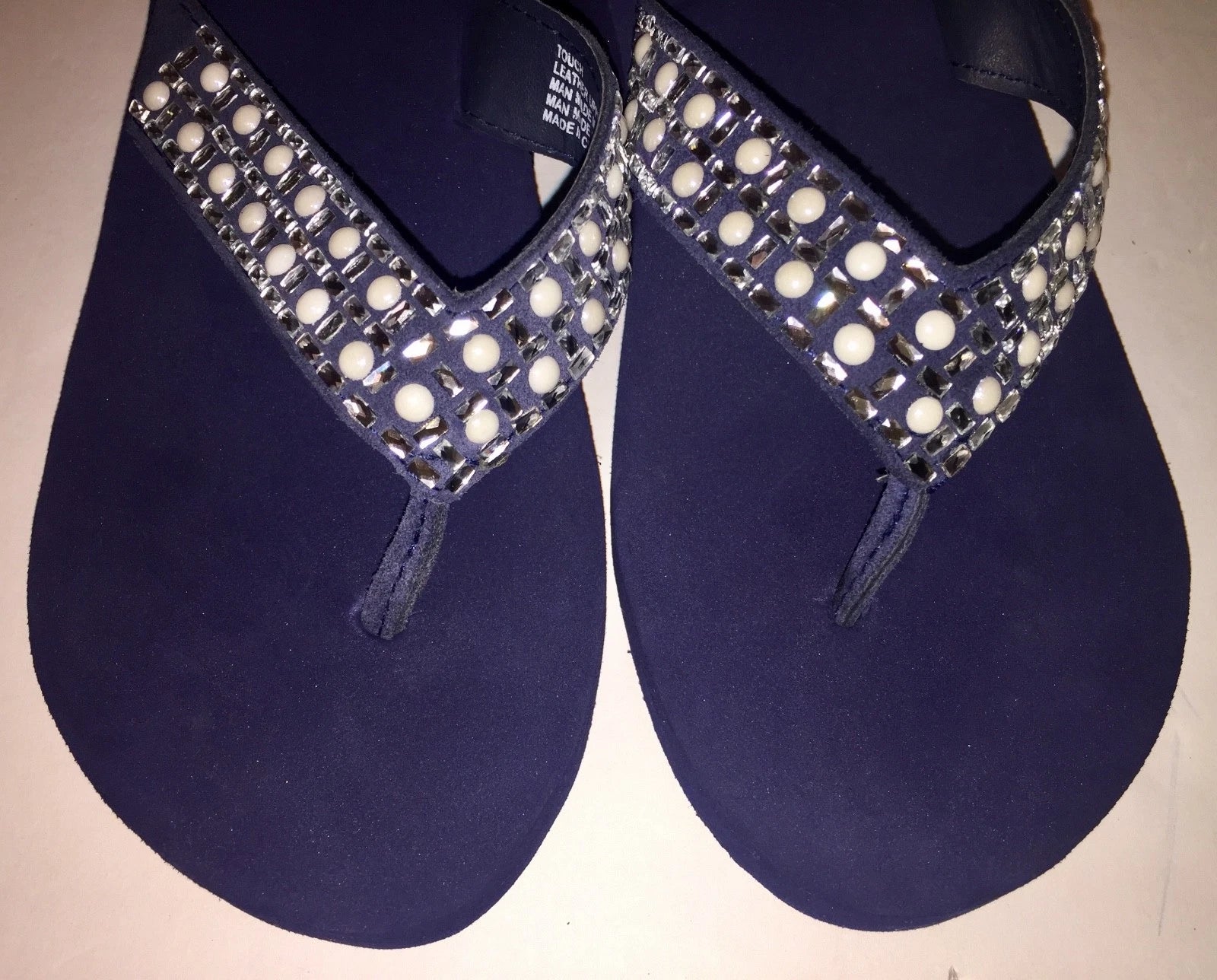 Yellow Box Flip Flops Sandals Women's Touch Wedge Pearl Jeweled Blue Black NWT