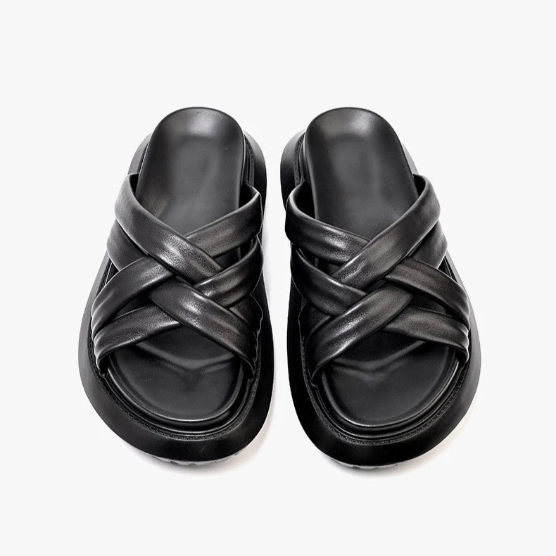 Roman Style Mens Open Toe Real Leather Cowhide Sandals Slippers Shoes Summer New