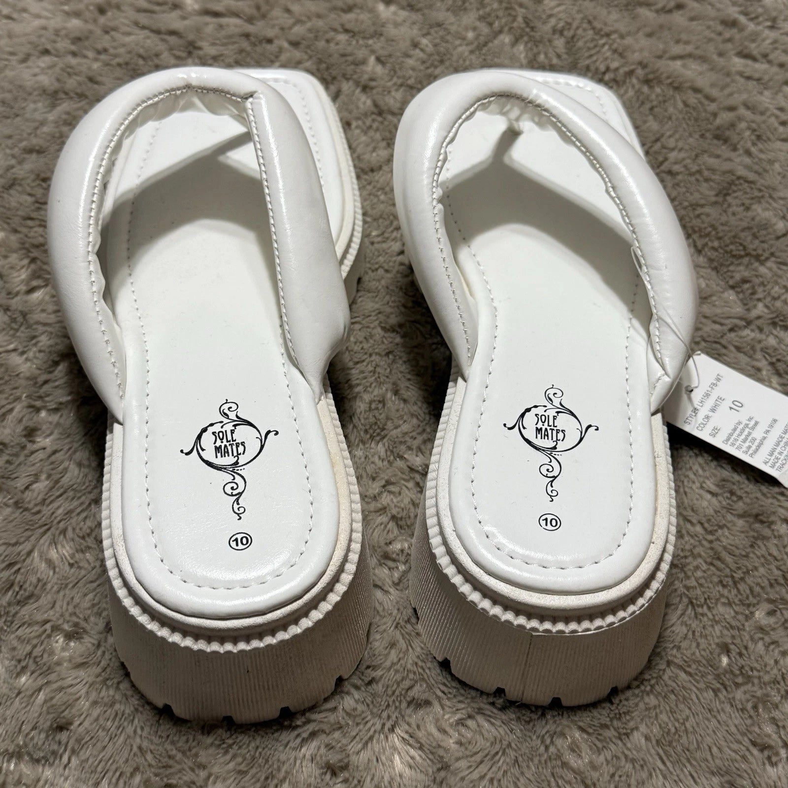 Sole Mates White SlipOnPlatform Wedge Flip Flop Thong Sandals Womens Sz 10- NEW