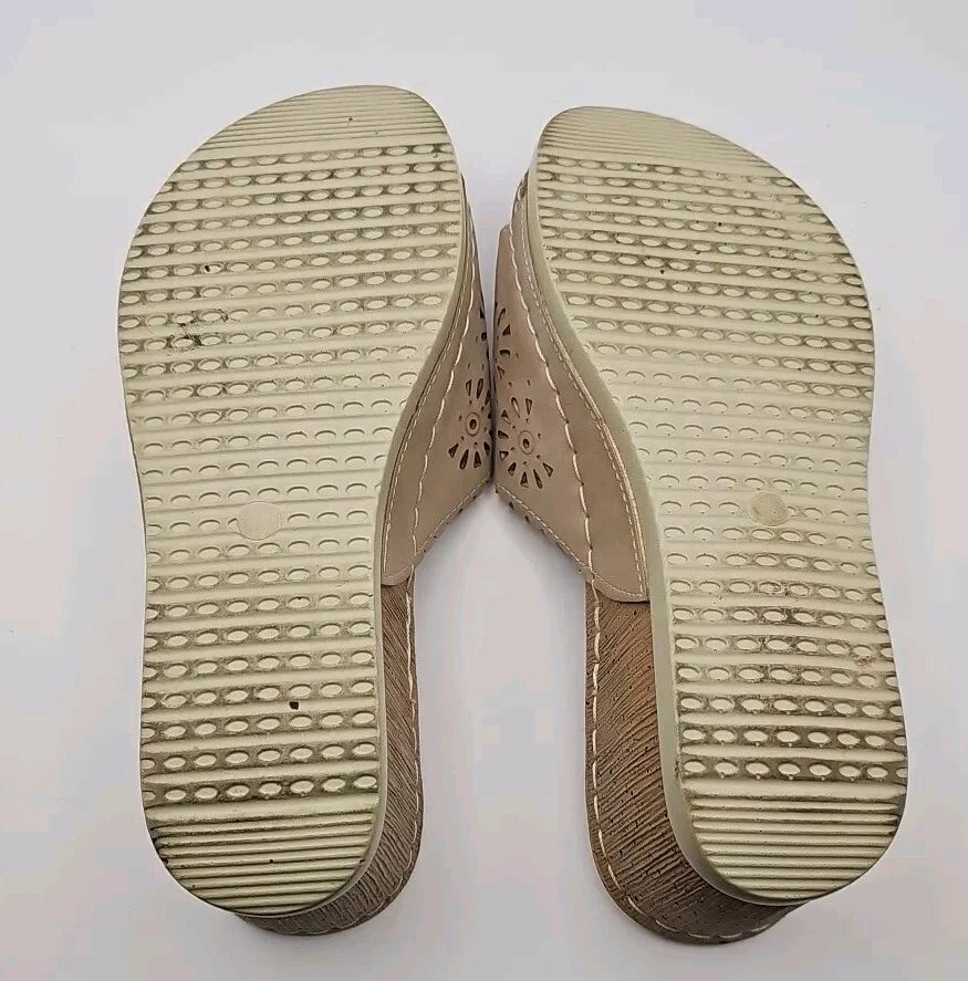 Jeossy Cork Wedge Slides Sandals Beige Women Sz 6 Etherial Soft Girl #163