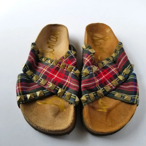 Sam Edelman Arina Studded Plaid Slide Sandals Womens Size 6 Retro Western Boho